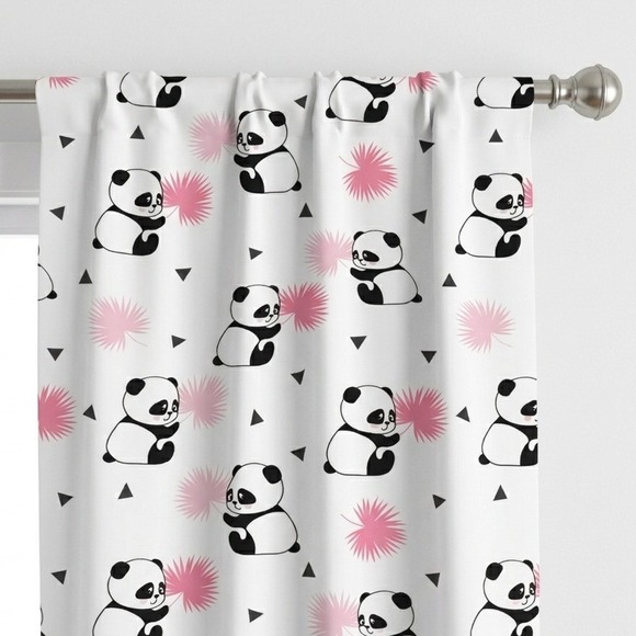 Ambesonne Other - Ambesonne Panda Window Curtains 2-Panel Set 56x63 Pink Palm Leaf Microfiber NEW